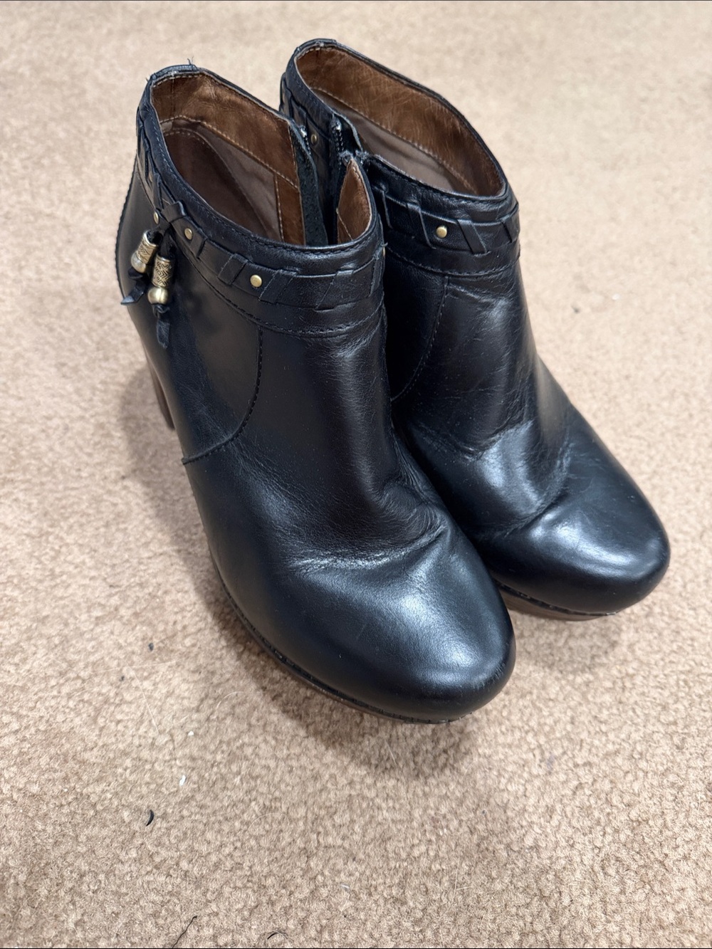 Dansko Black Leather Ankle Booties with Decorative Studs